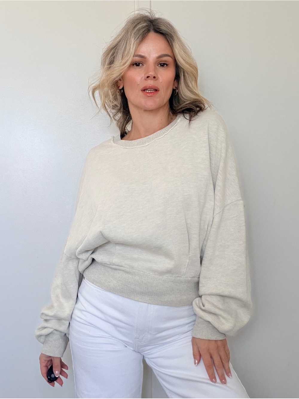 New Project Social T Evie pleated crew sweatshirt in Oat